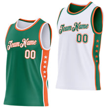 Laden Sie das Bild in den Galerie-Viewer, Custom Reversible Kelly Green White-Orange Double Side Star Sublimation Basketball Suit Jersey
