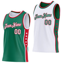 Laden Sie das Bild in den Galerie-Viewer, Custom Reversible Kelly Green White-Red Double Side Star Sublimation Basketball Suit Jersey
