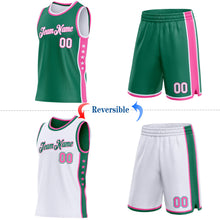 Charger l'image dans la galerie, Custom Reversible Kelly Green White-Pink Double Side Star Sublimation Basketball Suit Jersey
