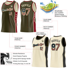 Load image into Gallery viewer, Custom Reversible Olive Vintage USA Flag-Cream Double Side Star Sublimation Basketball Suit Jersey
