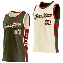 Load image into Gallery viewer, Custom Reversible Olive Vintage USA Flag-Cream Double Side Star Sublimation Basketball Suit Jersey
