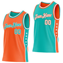 Load image into Gallery viewer, Custom Reversible Orange Aqua-White Double Side Star Sublimation Basketball Suit Jersey
