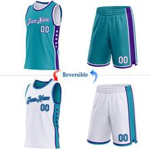 Load image into Gallery viewer, Custom Reversible Teal White-Purple Double Side Star Sublimation Basketball Suit Jersey

