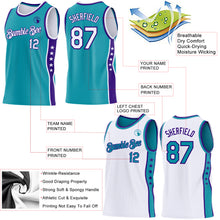 Load image into Gallery viewer, Custom Reversible Teal White-Purple Double Side Star Sublimation Basketball Suit Jersey
