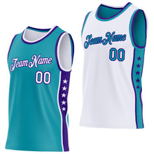 Load image into Gallery viewer, Custom Reversible Teal White-Purple Double Side Star Sublimation Basketball Suit Jersey
