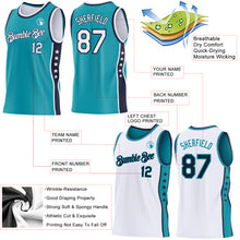 Load image into Gallery viewer, Custom Reversible Teal White-Navy Double Side Star Sublimation Basketball Suit Jersey
