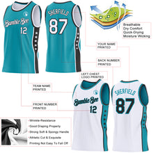 Загрузить изображение в средство просмотра галереи, Custom Reversible Teal White-Black Double Side Star Sublimation Basketball Suit Jersey

