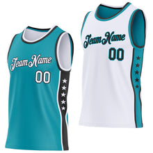 Загрузить изображение в средство просмотра галереи, Custom Reversible Teal White-Black Double Side Star Sublimation Basketball Suit Jersey
