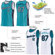 Load image into Gallery viewer, Custom Reversible Teal Gray-Navy Double Side Star Sublimation Basketball Suit Jersey

