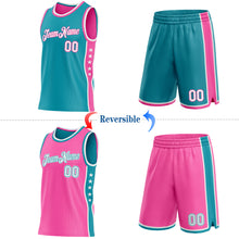 Charger l'image dans la galerie, Custom Reversible Teal White-Pink Double Side Star Sublimation Basketball Suit Jersey
