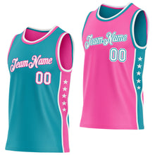 Charger l'image dans la galerie, Custom Reversible Teal White-Pink Double Side Star Sublimation Basketball Suit Jersey

