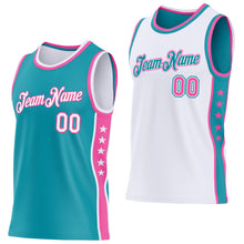 Laden Sie das Bild in den Galerie-Viewer, Custom Reversible Teal White-Pink Double Side Star Sublimation Basketball Suit Jersey
