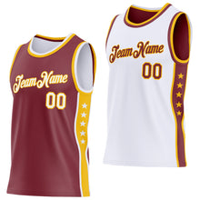 Laden Sie das Bild in den Galerie-Viewer, Custom Reversible Burgundy White-Gold Double Side Star Sublimation Basketball Suit Jersey
