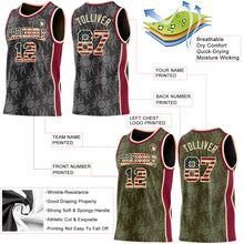Load image into Gallery viewer, Custom Black(Olive) Vintage USA Flag Cream-Maroon Side Panel Stripe Sun Flame Reversible Double Side Sublimation Basketball Set Jersey
