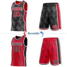 Charger l'image dans la galerie, Custom Black Red-White Side Panel Stripe Sun Flame Reversible Double Side Sublimation Basketball Set Jersey
