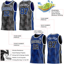 Load image into Gallery viewer, Custom Black Royal-White Side Panel Stripe Sun Flame Reversible Double Side Sublimation Basketball Set Jersey
