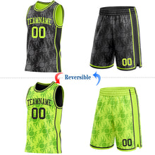 Laden Sie das Bild in den Galerie-Viewer, Custom Black-Neon Green Side Panel Stripe Sun Flame Reversible Double Side Sublimation Basketball Set Jersey
