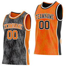 Charger l'image dans la galerie, Custom Black Bay Orange-White Side Panel Stripe Sun Flame Reversible Double Side Sublimation Basketball Set Jersey
