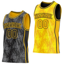Charger l'image dans la galerie, Custom Black-Gold Side Panel Stripe Sun Flame Reversible Double Side Sublimation Basketball Set Jersey
