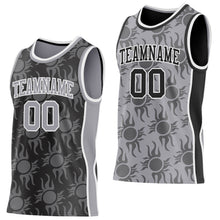 Charger l'image dans la galerie, Custom Black Gray-White Side Panel Stripe Sun Flame Reversible Double Side Sublimation Basketball Set Jersey
