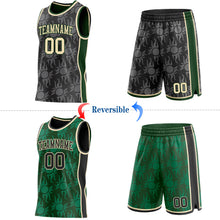 Laden Sie das Bild in den Galerie-Viewer, Custom Black Cream-Green Side Panel Stripe Sun Flame Reversible Double Side Sublimation Basketball Set Jersey
