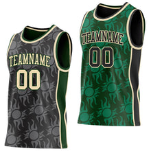 Laden Sie das Bild in den Galerie-Viewer, Custom Black Cream-Green Side Panel Stripe Sun Flame Reversible Double Side Sublimation Basketball Set Jersey
