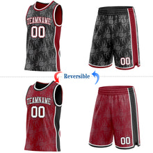 Laden Sie das Bild in den Galerie-Viewer, Custom Black White-Maroon Side Panel Stripe Sun Flame Reversible Double Side Sublimation Basketball Set Jersey
