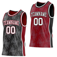 Laden Sie das Bild in den Galerie-Viewer, Custom Black White-Maroon Side Panel Stripe Sun Flame Reversible Double Side Sublimation Basketball Set Jersey
