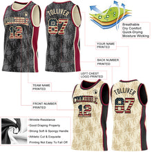 Load image into Gallery viewer, Custom Black Vintage USA Flag Cream-Maroon Side Panel Stripe Sun Flame Reversible Double Side Sublimation Basketball Set Jersey
