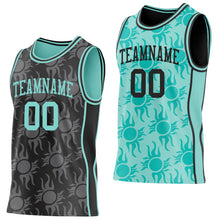 Загрузить изображение в средство просмотра галереи, Custom Black-Ice Blue Side Panel Stripe Sun Flame Reversible Double Side Sublimation Basketball Set Jersey
