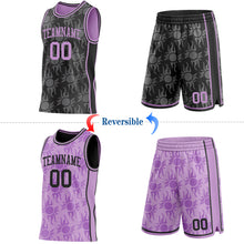 Load image into Gallery viewer, Custom Black-Light Purple Side Panel Stripe Sun Flame Reversible Double Side Sublimation Basketball Set Jersey
