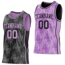 Load image into Gallery viewer, Custom Black-Light Purple Side Panel Stripe Sun Flame Reversible Double Side Sublimation Basketball Set Jersey
