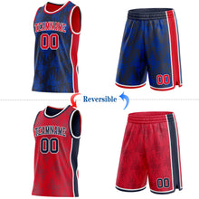 Загрузить изображение в средство просмотра галереи, Custom Navy Red-White Side Panel Stripe Sun Flame Reversible Double Side Sublimation Basketball Set Jersey
