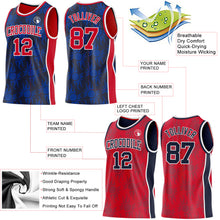 Загрузить изображение в средство просмотра галереи, Custom Navy Red-White Side Panel Stripe Sun Flame Reversible Double Side Sublimation Basketball Set Jersey
