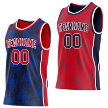 Загрузить изображение в средство просмотра галереи, Custom Navy Red-White Side Panel Stripe Sun Flame Reversible Double Side Sublimation Basketball Set Jersey
