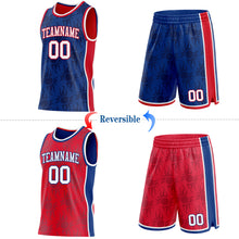 Charger l'image dans la galerie, Custom Royal White-Red Side Panel Stripe Sun Flame Reversible Double Side Sublimation Basketball Set Jersey
