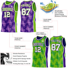 Laden Sie das Bild in den Galerie-Viewer, Custom Purple White-Neon Green Side Panel Stripe Sun Flame Reversible Double Side Sublimation Basketball Set Jersey
