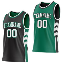 Laden Sie das Bild in den Galerie-Viewer, Custom Black White-Kelly Green Side Panel Geometric Chevron Reversible Double Side Sublimation Basketball Set Jersey
