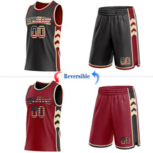 Load image into Gallery viewer, Custom Black Vintage USA Flag Cream-Maroon Side Panel Geometric Chevron Reversible Double Side Sublimation Basketball Set Jersey
