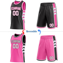 Laden Sie das Bild in den Galerie-Viewer, Custom Black White-Pink Side Panel Geometric Chevron Reversible Double Side Sublimation Basketball Set Jersey
