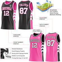 Laden Sie das Bild in den Galerie-Viewer, Custom Black White-Pink Side Panel Geometric Chevron Reversible Double Side Sublimation Basketball Set Jersey
