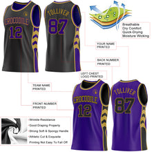 Load image into Gallery viewer, Custom Black Purple-Old Gold Side Panel Geometric Chevron Reversible Double Side Sublimation Basketball Set Jersey
