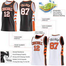 Laden Sie das Bild in den Galerie-Viewer, Custom Black White-Orange Side Panel Geometric Chevron Reversible Double Side Sublimation Basketball Set Jersey
