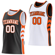 Laden Sie das Bild in den Galerie-Viewer, Custom Black White-Orange Side Panel Geometric Chevron Reversible Double Side Sublimation Basketball Set Jersey
