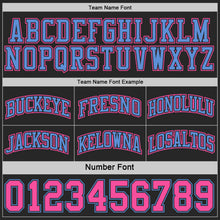 Laden Sie das Bild in den Galerie-Viewer, Custom Black Pink-Light Blue Side Panel Geometric Chevron Reversible Double Side Sublimation Basketball Set Jersey
