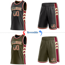 Загрузить изображение в средство просмотра галереи, Custom Black(Olive) Vintage USA Flag Cream-Maroon Side Panel Geometric Chevron Reversible Double Side Sublimation Basketball Set Jersey
