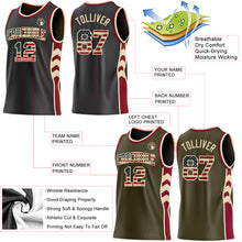 Загрузить изображение в средство просмотра галереи, Custom Black(Olive) Vintage USA Flag Cream-Maroon Side Panel Geometric Chevron Reversible Double Side Sublimation Basketball Set Jersey

