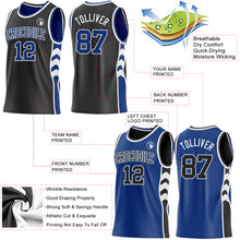 Charger l'image dans la galerie, Custom Black Royal-White Side Panel Geometric Chevron Reversible Double Side Sublimation Basketball Set Jersey
