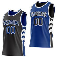 Charger l'image dans la galerie, Custom Black Royal-White Side Panel Geometric Chevron Reversible Double Side Sublimation Basketball Set Jersey
