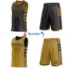Charger l'image dans la galerie, Custom Black-Old Gold Side Panel Geometric Chevron Reversible Double Side Sublimation Basketball Set Jersey

